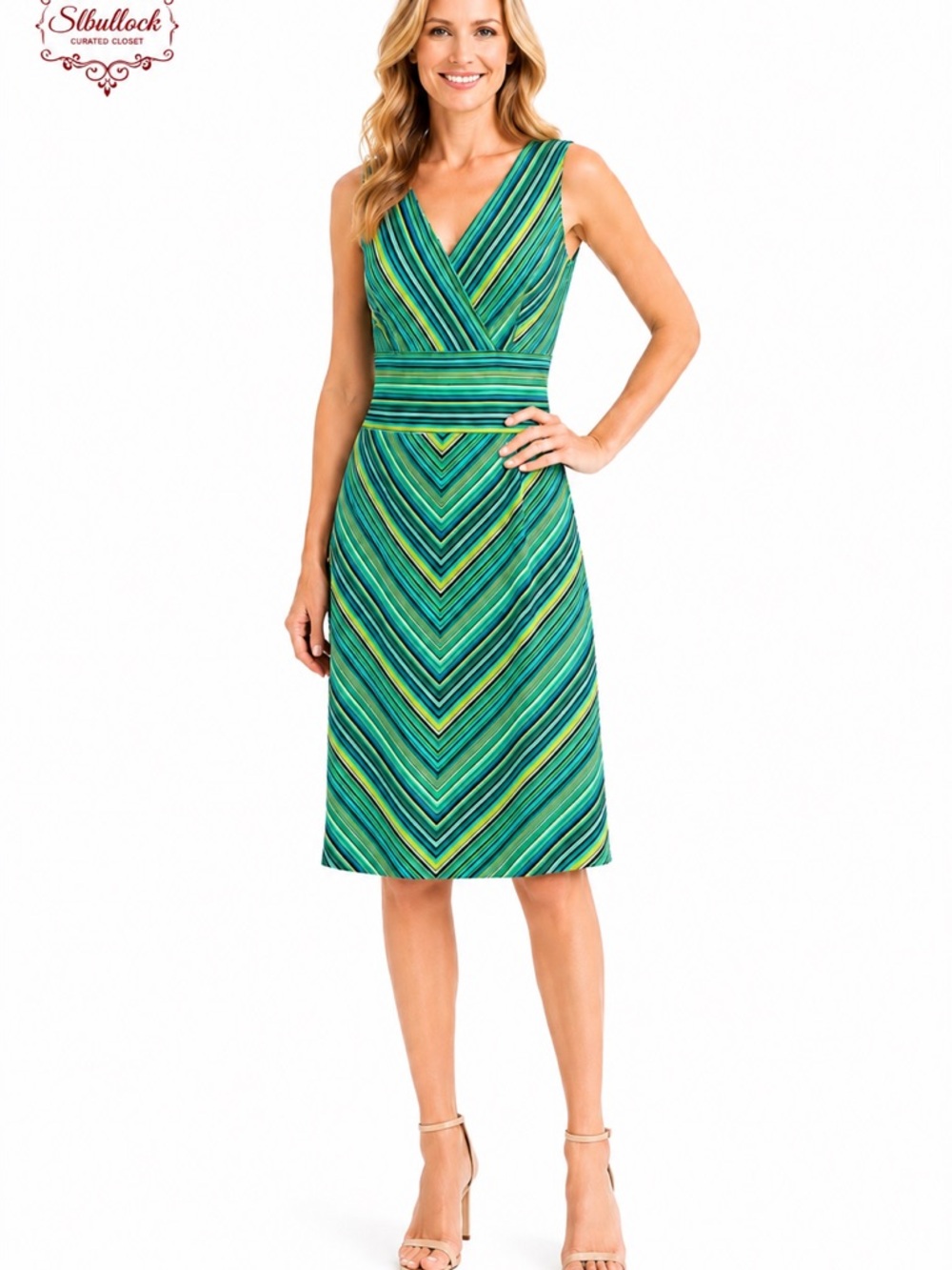 D55 Sag Harbor Striped Cotton Blend Sleeveless Dress Size 12 Side Zip